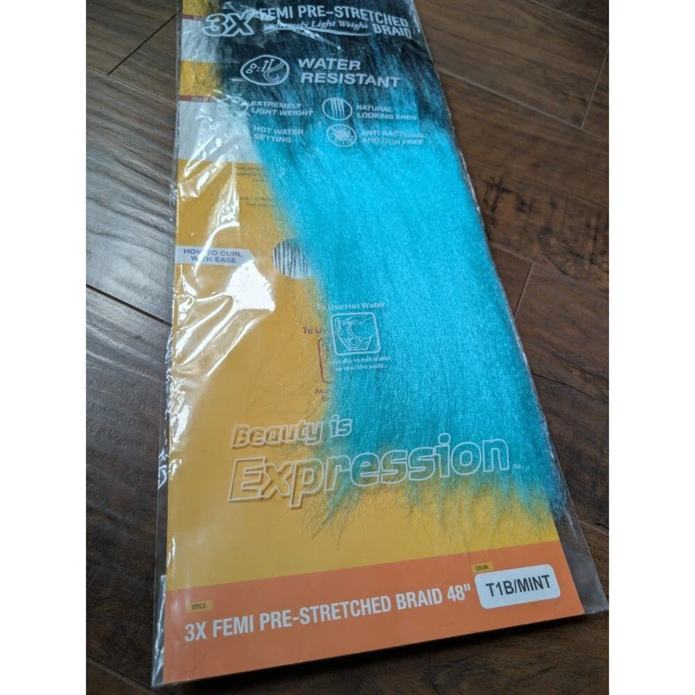 NEW Femi collection braid T1B Mint Braiding Pre-stretched 48 Inch- 3 Bundles USA